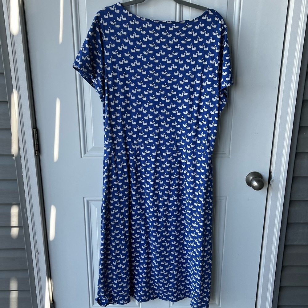 Boden Phoebe Blue Jersey Midi Dress Swan Print 100% Cotton Size US 16 Long - Picture 7 of 11